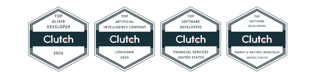 Clutch badges on Revelry website top elixir AI financial services energy
