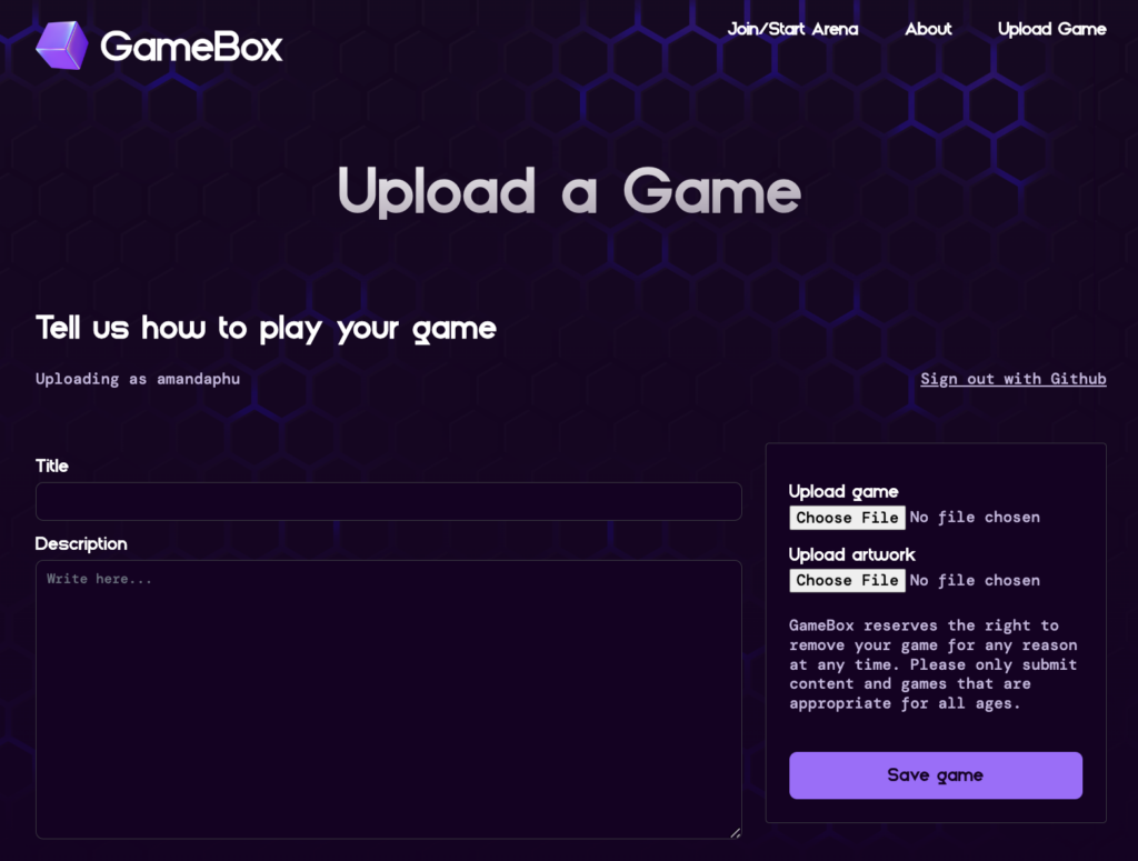 Dylibso Gamebox upload screen