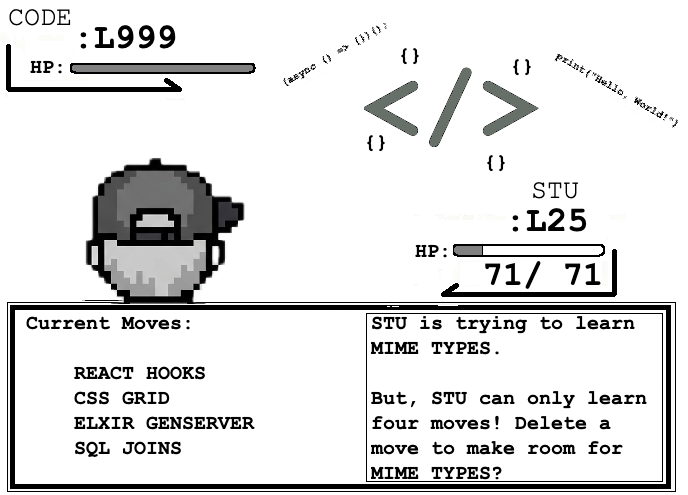 A scene from a battle game where only four moves can be learned, so one must be forgotten