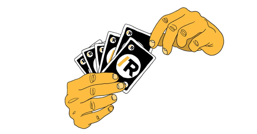 agile planning poker illustration with Revelry logo on playing cards