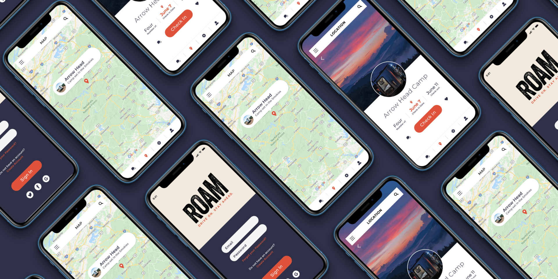 ROAM software product screenshots on mobile phones
