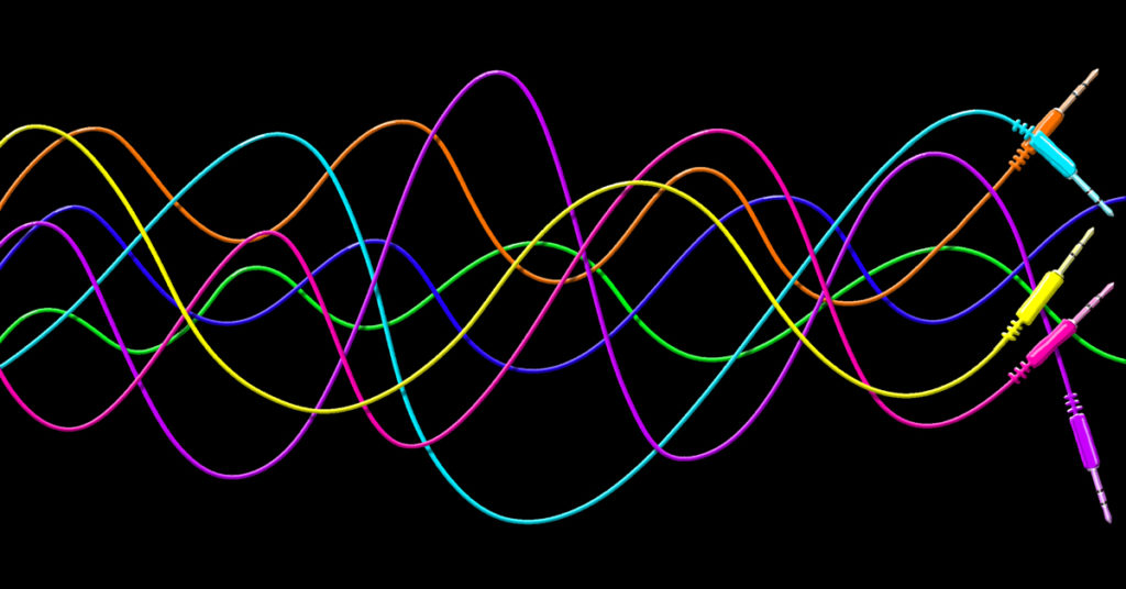 signal flow image black background with colored bands waves