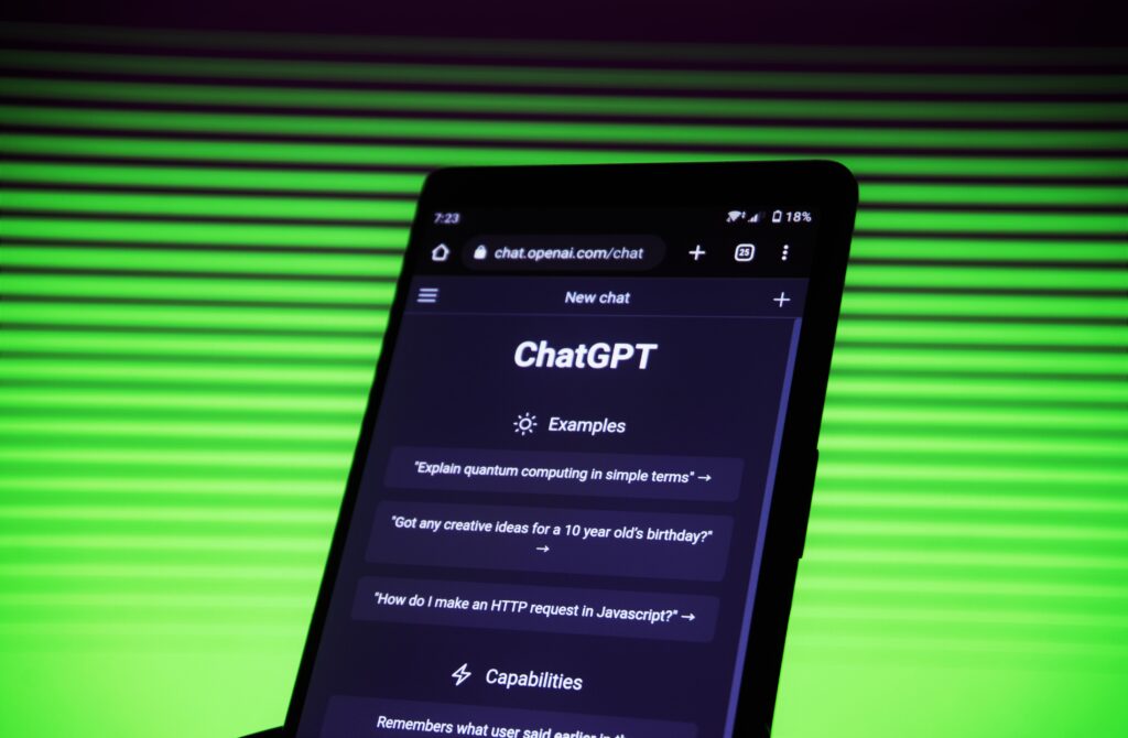 Chat GPT image by Mojahid Mottakin. Bright green background with mobile screen